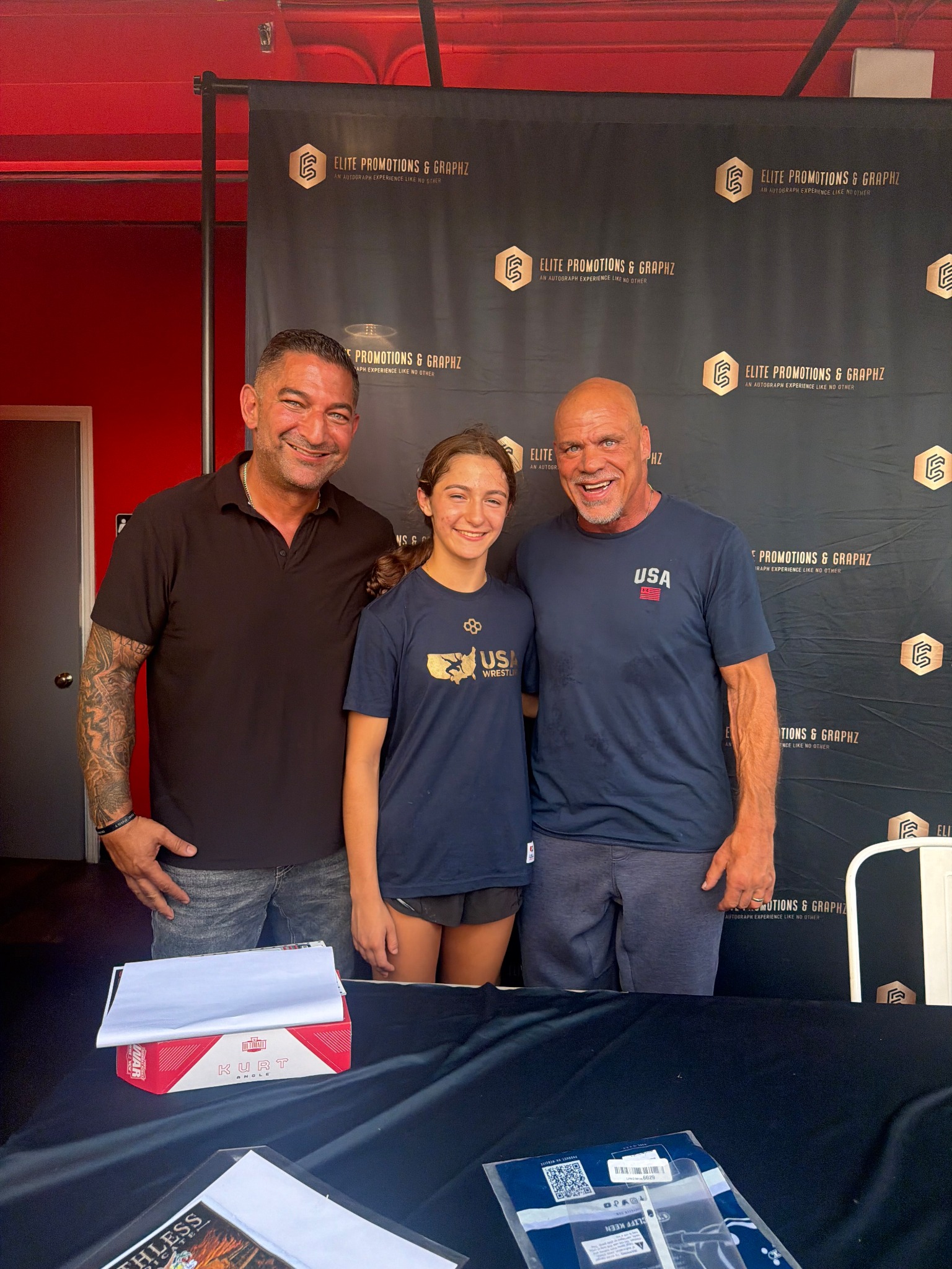 Florida private investigator and A1A Investigators owner James Wojnar with WWE legend and 1996 Olympic wrestling gold medalist Kurt Angle in Clearwater Florida