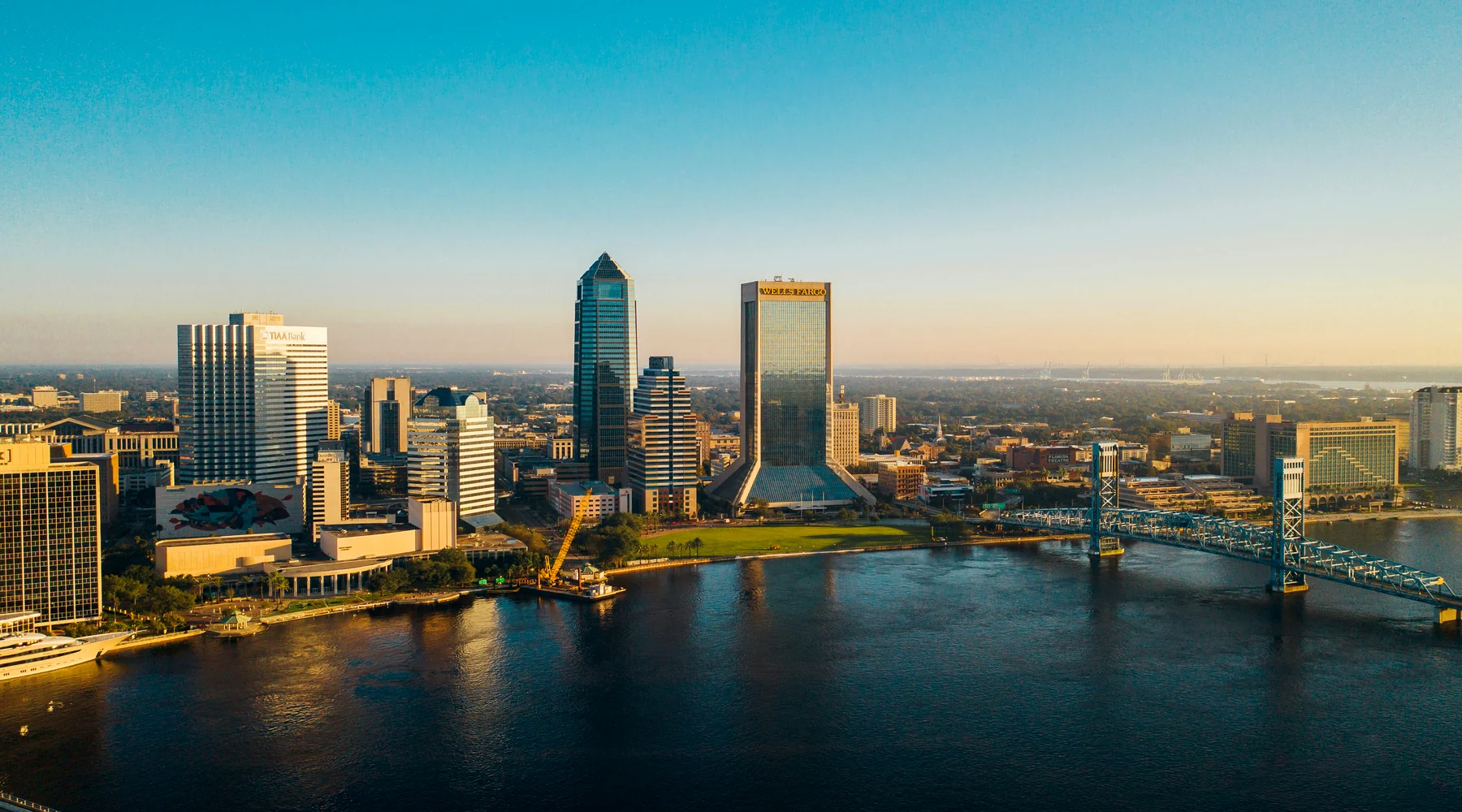 Jacksonville skyline along the St. Johns River in Jacksonville, Florida